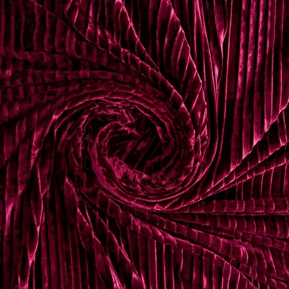 Zelouf Pleated Crushed Velvet , Sewing, DIY, Crafts Fabric by the Yard, Wine, 3 Yard