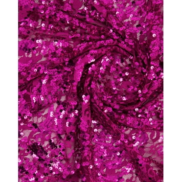 Zelouf Poly Span Lace W Sequins  , Sewing, DIY, Crafts Fabric by the Yard, Fuchsia, 3 Yard