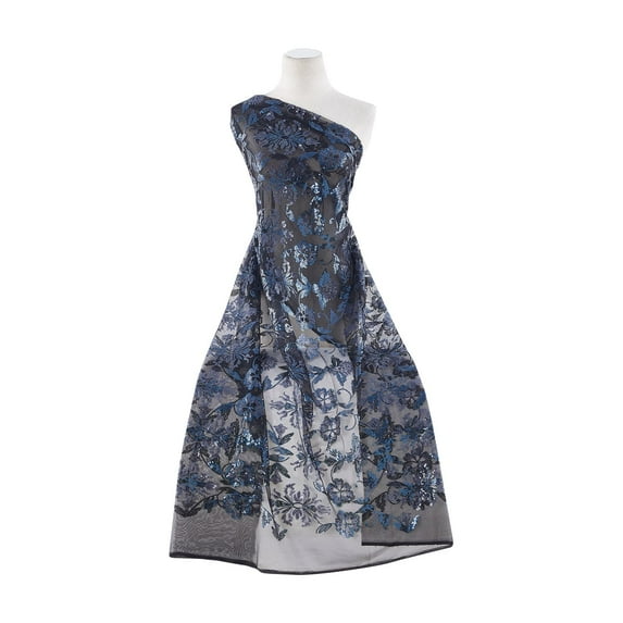 Zelouf Possess Sequin Floral On Mesh , Sewing, DIY, Crafts Fabric by the Yard, Blk/navy Combo, 7 Yard