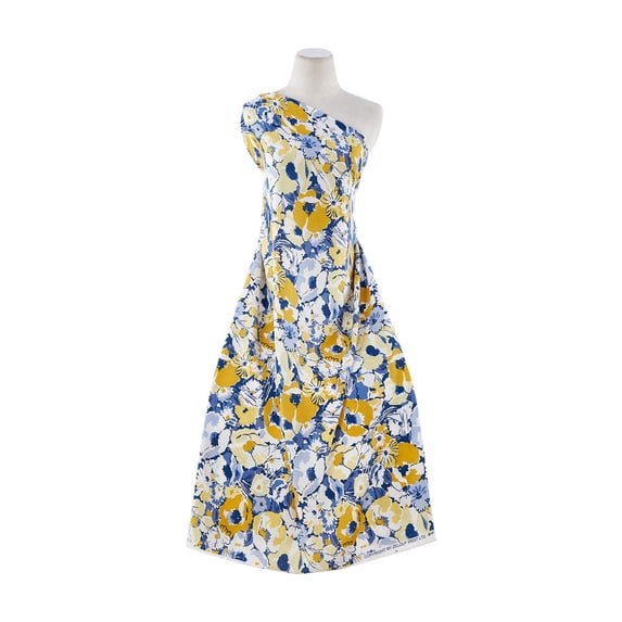 Zelouf Print On Challis , Sewing, DIY, Crafts Fabric by the Yard, 451 Blue/yellow, 1 Yard
