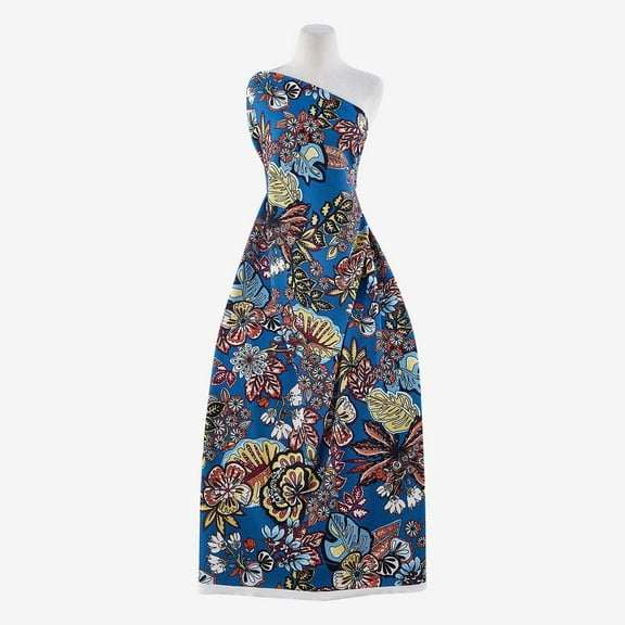 Zelouf Print On Lush Knit  , Sewing, DIY, Crafts Fabric by the Yard, 485 Denim/rust, 3 Yard