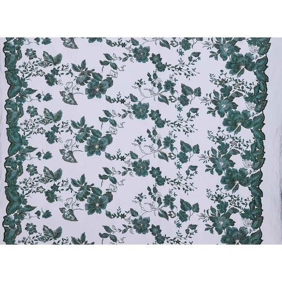 Zelouf Quendy Floral Emboridery Mesh , Sewing, DIY, Crafts Fabric by the Yard, Black/hunter, 1 Yard
