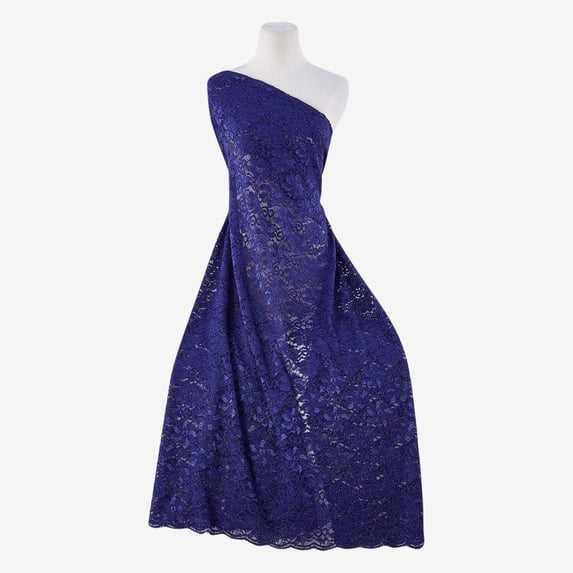 Zelouf Ravie Lace W/glitter & Scallop , Sewing, DIY, Crafts Fabric by the Yard, Majestic Indigo, 3 Yard