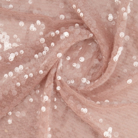 Zelouf Reese Pailette Clear On Stretch Mesh , Sewing, DIY, Crafts Fabric by the Yard, Blush, 10 Yard