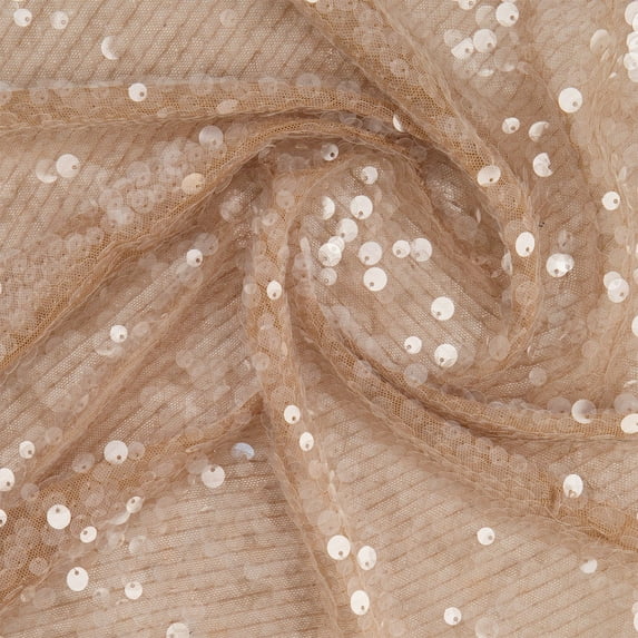 Zelouf Reese Pailette Clear On Stretch Mesh , Sewing, DIY, Crafts Fabric by the Yard, Sand, 10 Yard