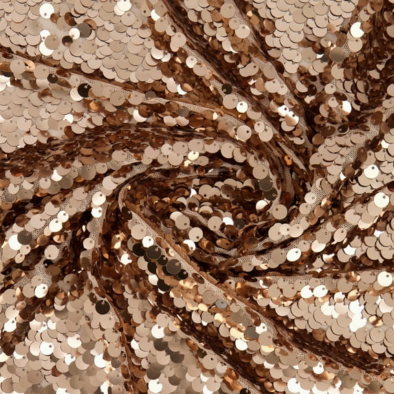 Zelouf Reese Pailette On Stretch Mesh , Sewing, DIY, Crafts Fabric by the Yard, Rosegold, 10 Yard