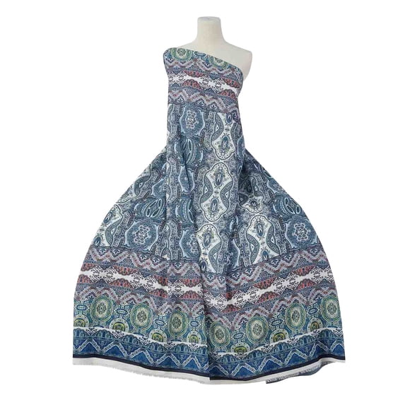 Zelouf Reveka Bono Dbl Border On Wool Dobby , Sewing, DIY, Crafts Fabric by the Yard, 478 Denim/olive, 5 Yard
