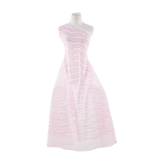 Zelouf Ribbon Sutash W/ Zig Zag Yarn And Holo Seq On Tulle , Sewing, DIY, Crafts Fabric by the Yard, Pink, 5 Yard