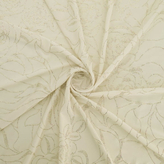 Zelouf Riley Knit With Floral Foil And Glitter  , Sewing, DIY, Crafts Fabric by the Yard, Ivory/gold, 5 Yard