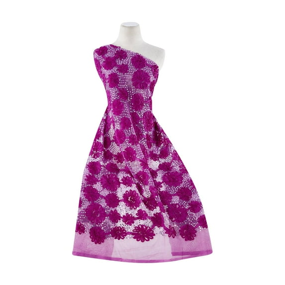 Zelouf Rose Sutash All Over Emb W/scatter Seq On Tulle , Sewing, DIY, Crafts Fabric by the Yard, Grape, 3 Yard