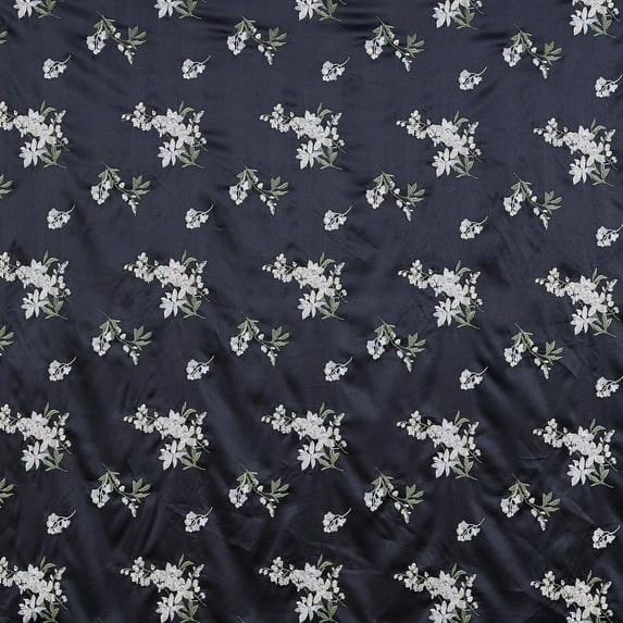 Zelouf Sakura Embroidery Satin , Sewing, DIY, Crafts Fabric by the Yard, Black, 3 Yard