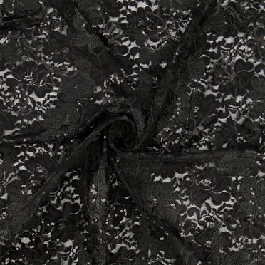 Zelouf Saoirse Sequin Corded Embroidery On Lace  , Sewing, DIY, Crafts Fabric by the Yard, Black, 3 Yard