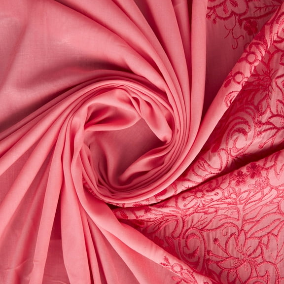 Zelouf Scrollwork Border Embroidery On Rayon , Sewing, DIY, Crafts Fabric by the Yard, Coral/fuchsia, 3 Yard