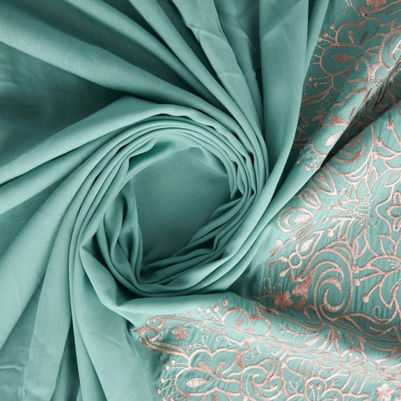 Zelouf Scrollwork Border Embroidery On Rayon , Sewing, DIY, Crafts Fabric by the Yard, Sage/sand, 50 Yard