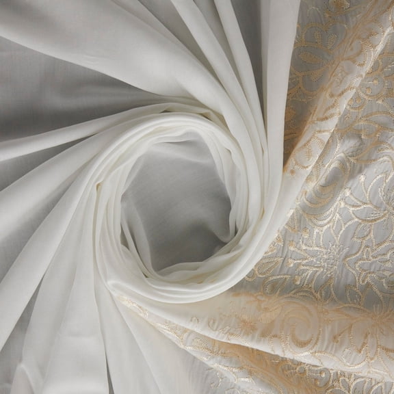 Zelouf Scrollwork Border Embroidery On Rayon  , Sewing, DIY, Crafts Fabric by the Yard, White/ivory, 7 Yard