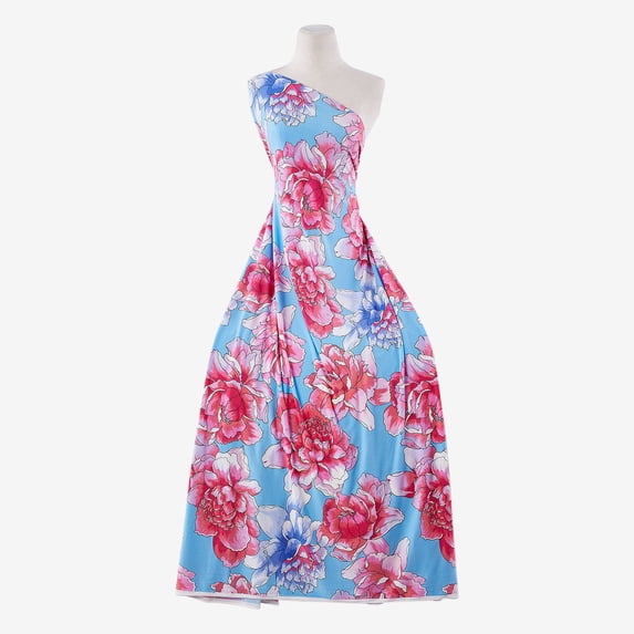 Zelouf Selena Floral Print Puff Ity , Sewing, DIY, Crafts Fabric by the Yard, Cyan Multi, 10 Yard