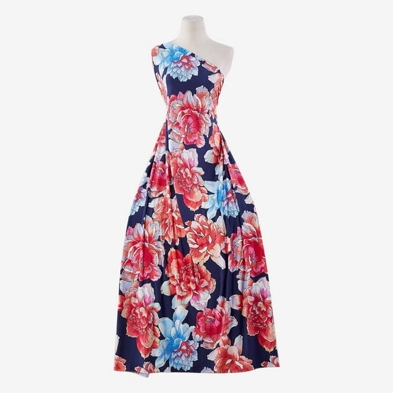 Zelouf Selena Floral Print Puff Ity , Sewing, DIY, Crafts Fabric by the Yard, Navy Multi, 20 Yard