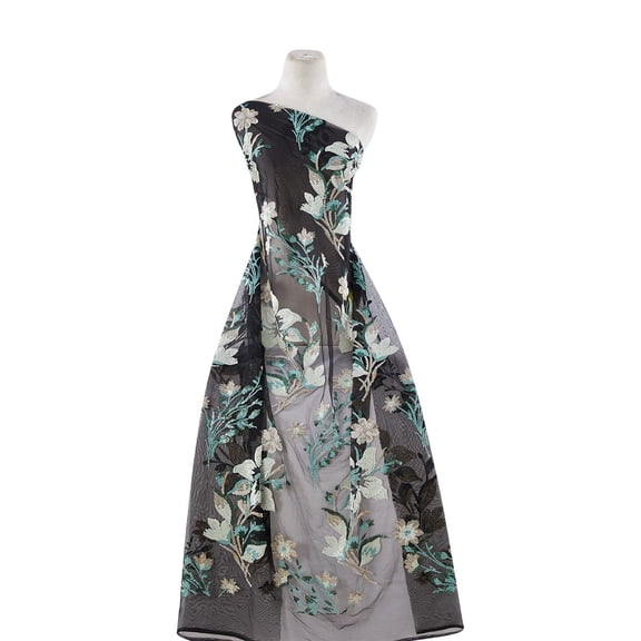 Zelouf Sequinced Floral Bloom Mesh , Sewing, DIY, Crafts Fabric by the Yard, Black/cream, 3 Yard