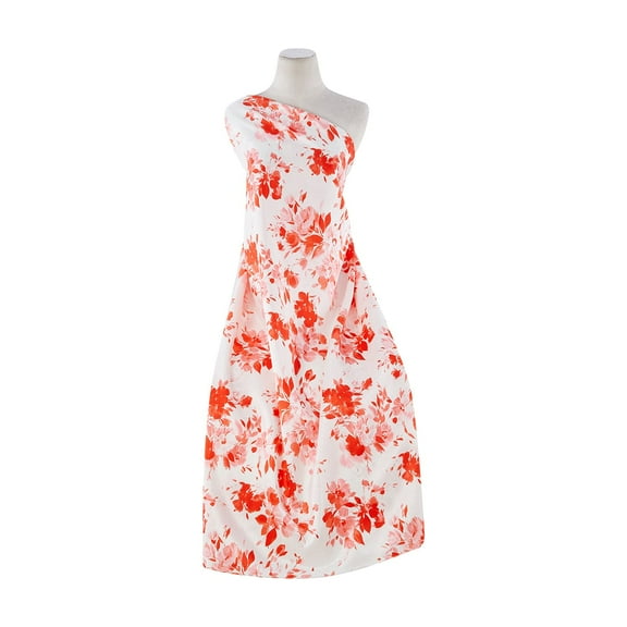 Zelouf Shadow Floral Print On Poly Shantung , Sewing, DIY, Crafts Fabric by the Yard, 133 Cream/flame, 3 Yard