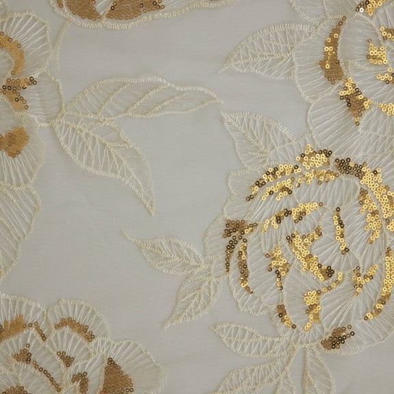 Zelouf Shari Rose Sequin Embroidery Mesh , Sewing, DIY, Crafts Fabric by the Yard, Ivory Combo, 5 Yard