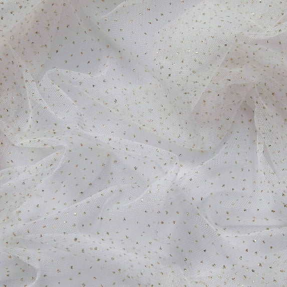 Zelouf Sheer Glitter Tulle , Sewing, DIY, Crafts Fabric by the Yard, New Ivory/gold, 20 Yard