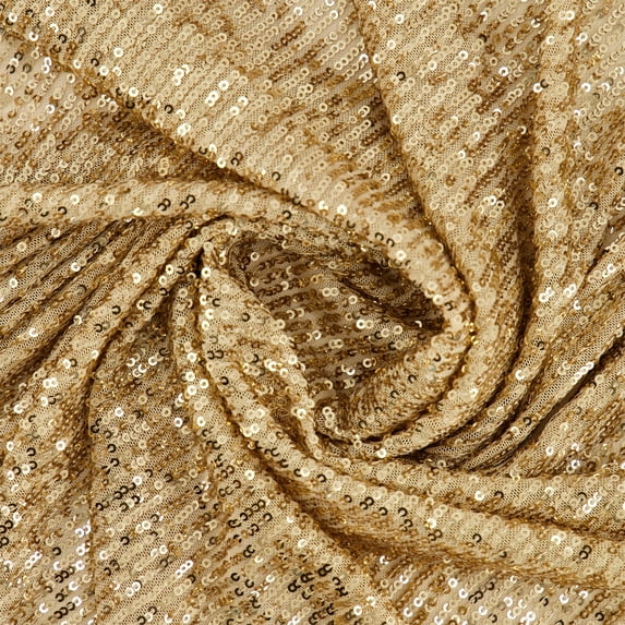 Zelouf Shoreline Sequin Stretch Mesh , Sewing, DIY, Crafts Fabric by the Yard, Light Gold, 5 Yard