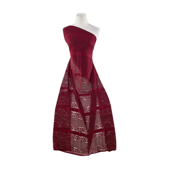 Zelouf Show Me Stripe Floral Lace , Sewing, DIY, Crafts Fabric by the Yard, Luscious Wine, 20 Yard
