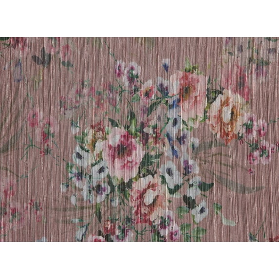 Zelouf Silvia Print Pleated Lurex Mesh , Sewing, DIY, Crafts Fabric by the Yard, Rose, 5 Yard
