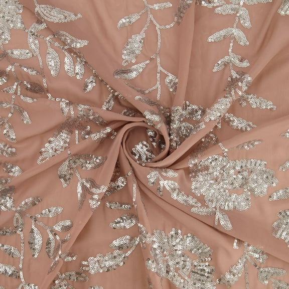 Zelouf Sonya Floral Sequins On Chiffon , Sewing, DIY, Crafts Fabric by the Yard, Toffee/silver, 3 Yard