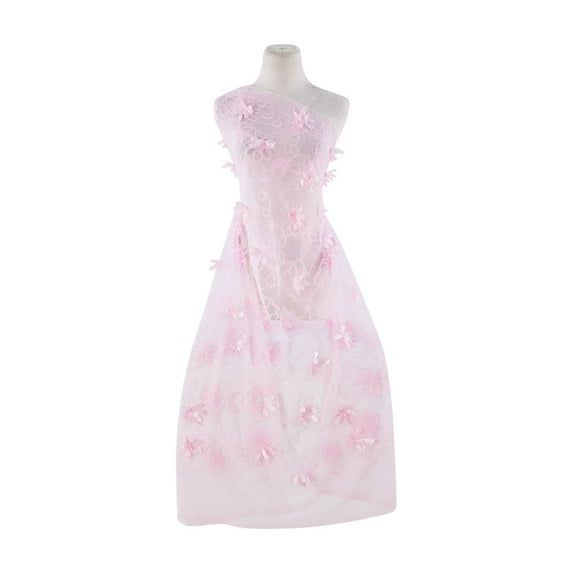 Zelouf Soutashe W/ Falling Double Flower , Sewing, DIY, Crafts Fabric by the Yard, Pink, 5 Yard