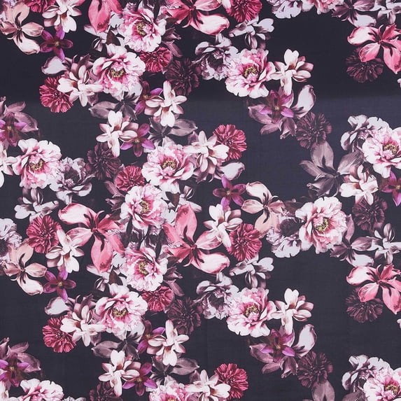 Zelouf Splendid Floral Print Scallop Scuba , Sewing, DIY, Crafts Fabric by the Yard, Black/pink, 20 Yard