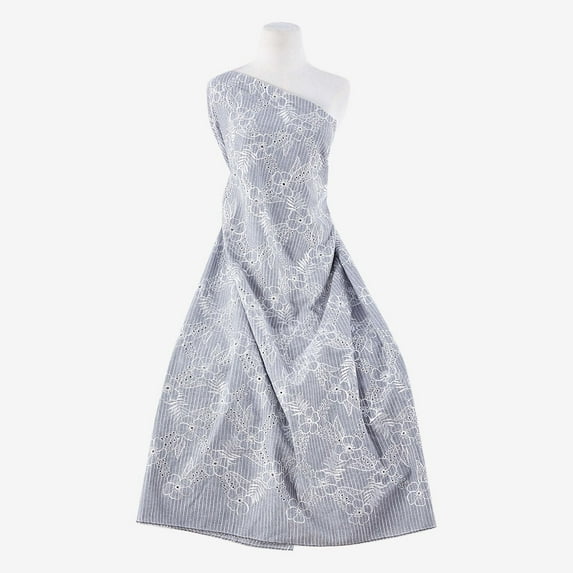 Zelouf Stella All Over Eyelet Embroidery Stripe , Sewing, DIY, Crafts Fabric by the Yard, Grey/white, 50 Yard