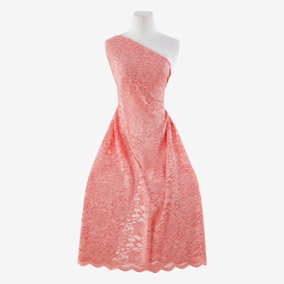 Zelouf Stretch Lace With Scallop With Roller Glitter , Sewing, DIY, Crafts Fabric by the Yard, Coral Dream, 5 Yard