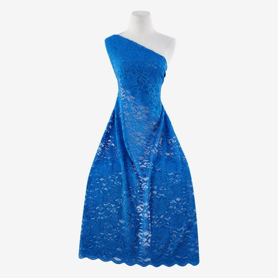 Zelouf Stretch Lace With Scallop With Roller Glitter , Sewing, DIY, Crafts Fabric by the Yard, Dashing Blue, 3 Yard