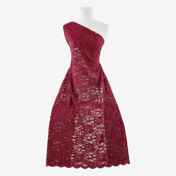 Zelouf Stretch Lace With Scallop With Roller Glitter , Sewing, DIY, Crafts Fabric by the Yard, Luscious Wine, 20 Yard