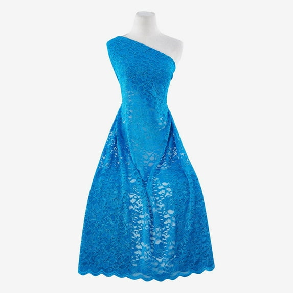 Zelouf Stretch Lace With Scallop With Roller Glitter , Sewing, DIY, Crafts Fabric by the Yard, Turquoise Zing, 7 Yard