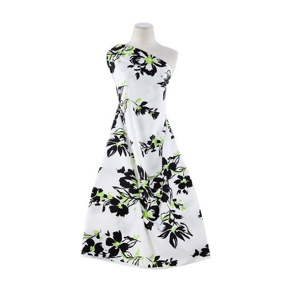 Zelouf Stretch Poplin Print  , Sewing, DIY, Crafts Fabric by the Yard, 179 Wht/lime, 3 Yard