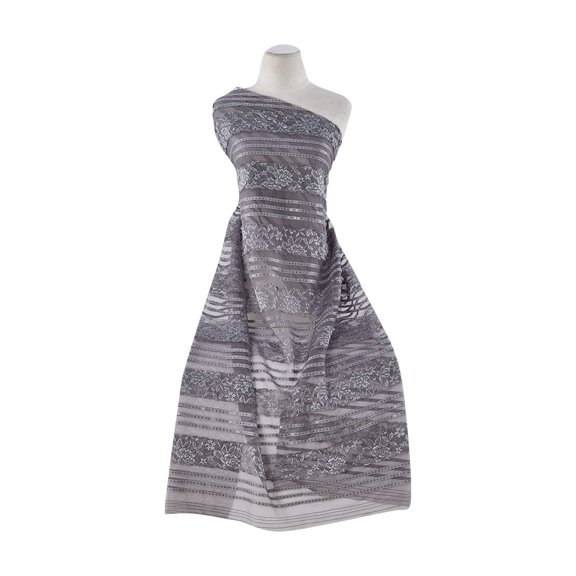 Zelouf Stripe And Flower Gomez On Mesh , Sewing, DIY, Crafts Fabric by the Yard, Saturn Grey, 3 Yard