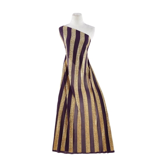 Zelouf Stripe Foil On Pleated Mjc , Sewing, DIY, Crafts Fabric by the Yard, Eggplant/gold, 10 Yard