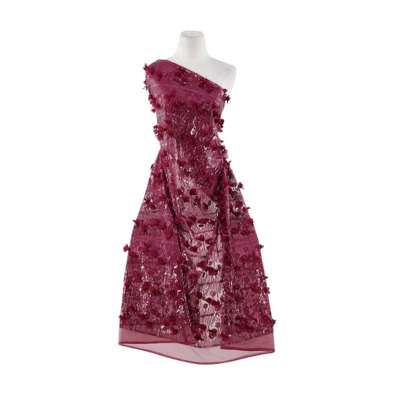 Zelouf Suprema Flowers & Sequins On Mesh , Sewing, DIY, Crafts Fabric by the Yard, Majestic Wine, 3 Yard