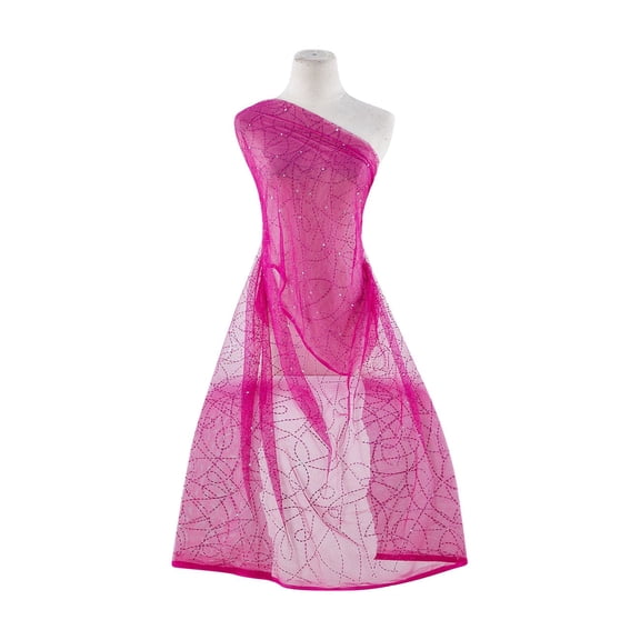 Zelouf Swirl Glitter With Glitter Hologram On Tulle , Sewing, DIY, Crafts Fabric by the Yard, Pop Raspberry, 7 Yard