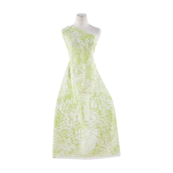 Zelouf Swirl Print With Hologram On Lace , Sewing, DIY, Crafts Fabric by the Yard, White/lime, 10 Yard