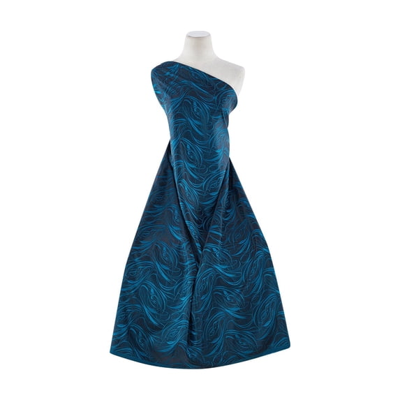 Zelouf Swirly Wave Line Jacquard On Shantung , Sewing, DIY, Crafts Fabric by the Yard, Real Peacock, 1 Yard