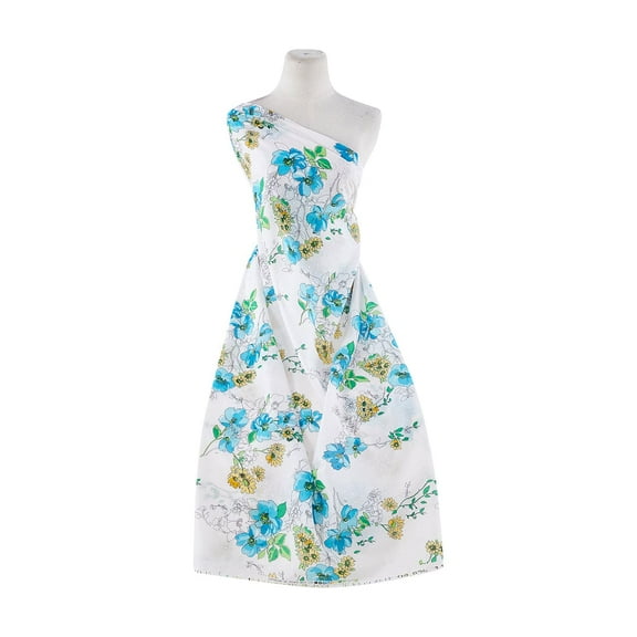 Zelouf Swiss Dot Print  , Sewing, DIY, Crafts Fabric by the Yard, 145 Wht/turq, 7 Yard