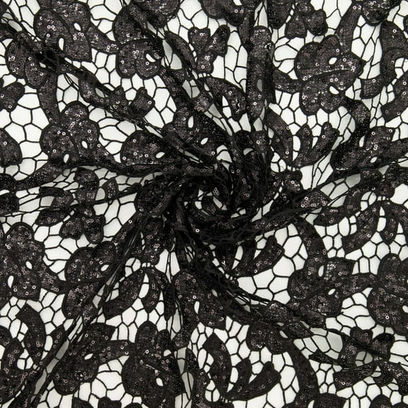 Zelouf Sylvia Chemical Lace With Sequins  , Sewing, DIY, Crafts Fabric by the Yard, Black, 3 Yard