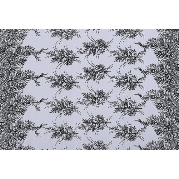 Zelouf Tera Floral Corded On Tulle W/trans , Sewing, DIY, Crafts Fabric by the Yard, Black, 7 Yard