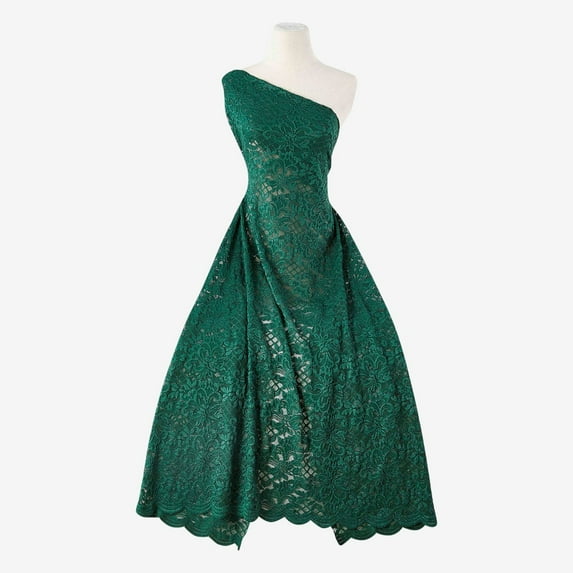 Zelouf Titan Floral Stretch Glitter Lace Scallop , Sewing, DIY, Crafts Fabric by the Yard, Emerald Delight, 20 Yard
