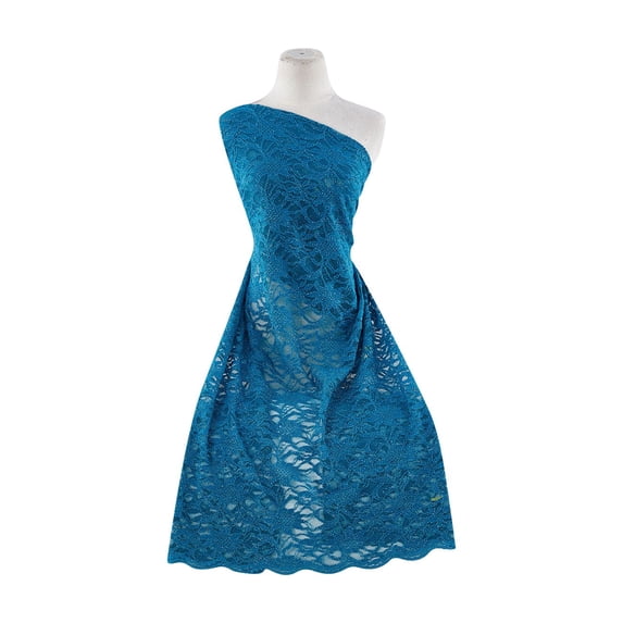 Zelouf Tonal Stretch Lace W/ Scallop W/ Mini Glitter , Sewing, DIY, Crafts Fabric by the Yard, Peacock Rouge, 3 Yard