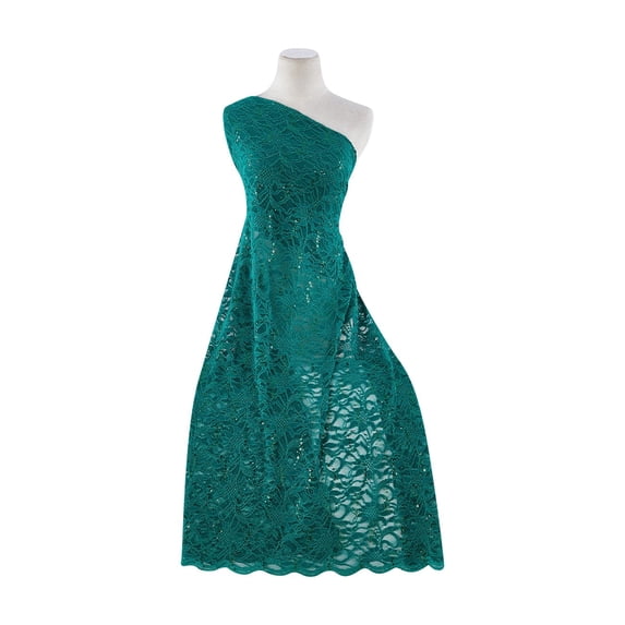 Zelouf Tonal Stretch Lace W/trans-Scallop , Sewing, DIY, Crafts Fabric by the Yard, Audacious Emerald, 3 Yard