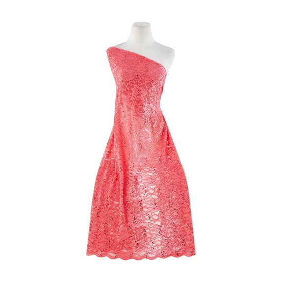 Zelouf Trans Scallop Stretch Lace , Sewing, DIY, Crafts Fabric by the Yard, Dashing Coral, 1 Yard